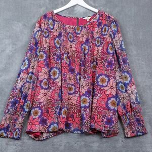 TERRA & SKY Retro Floral Colorful Smocked Bodice Blouse Dopamine Artsy Plus 2X